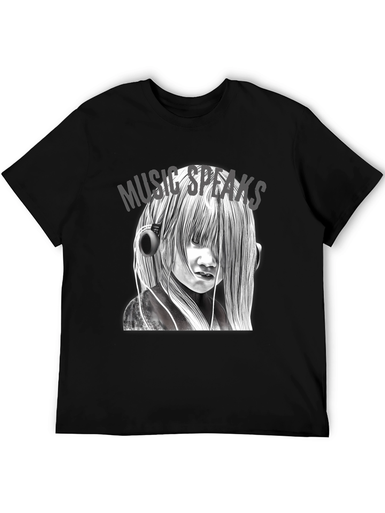 Music Speaks Graphic Tee - Black Cotton T-Shirt
