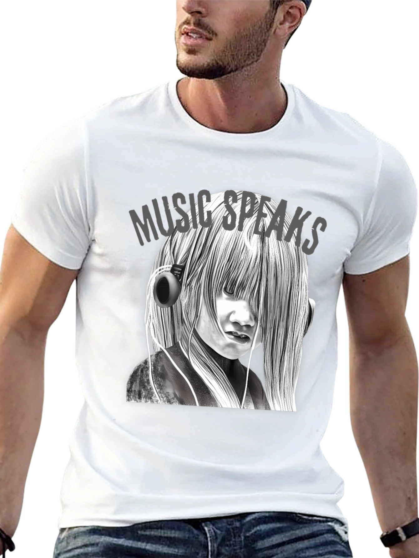 Music Speaks Graphic Tee - Black Cotton T-Shirt
