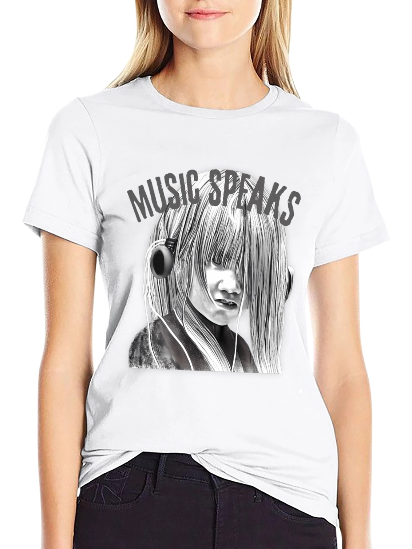 Music Speaks Graphic Tee - Black Cotton T-Shirt