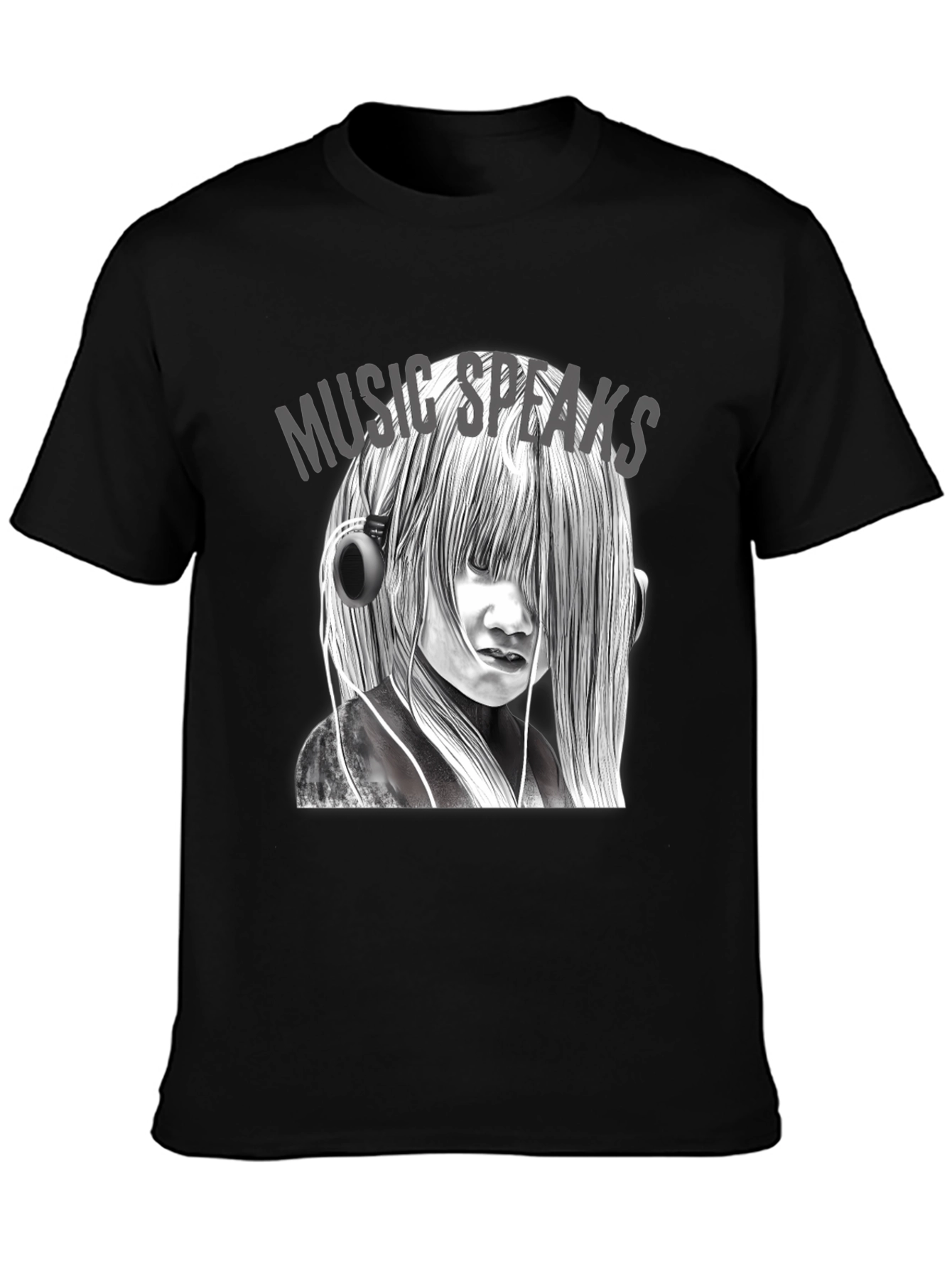 Music Speaks Graphic Tee - Black Cotton T-Shirt