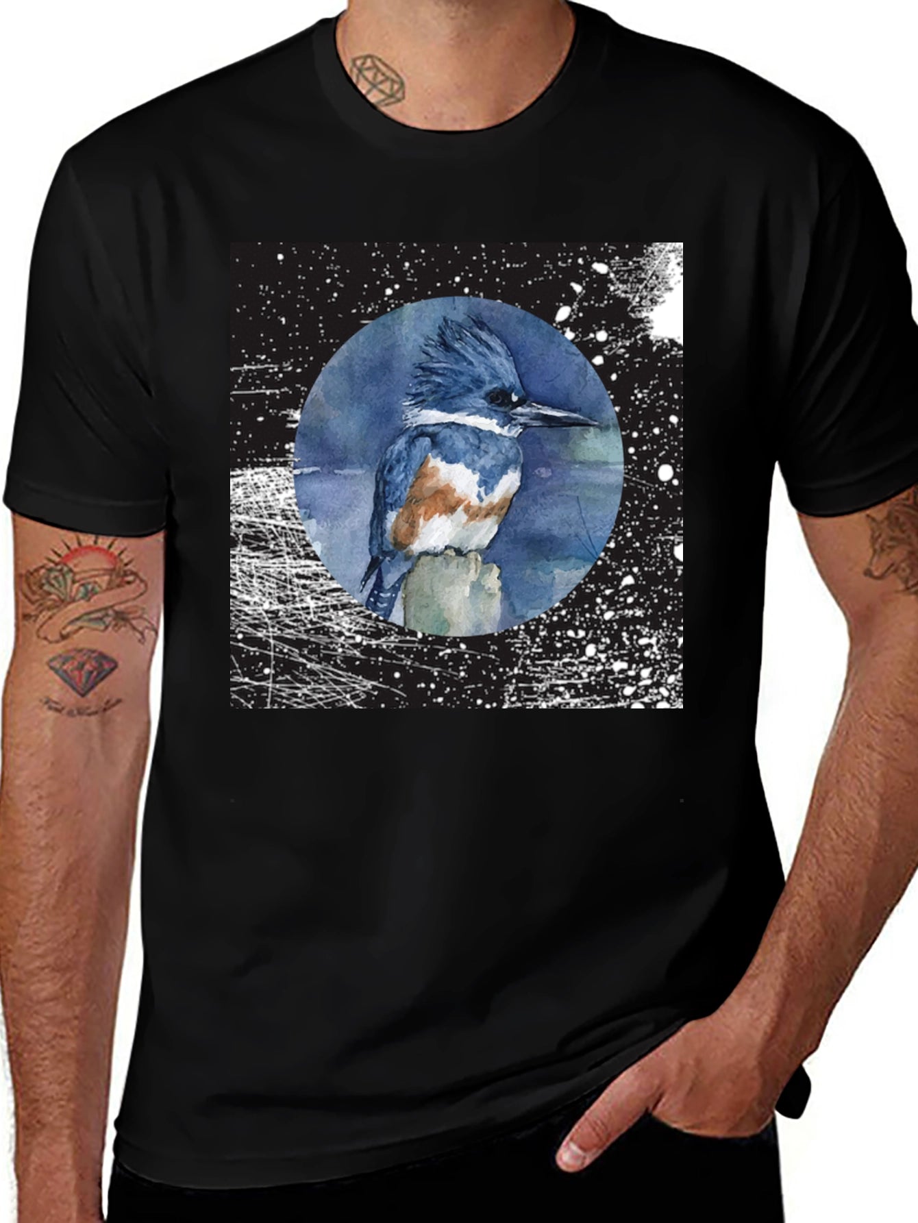 Kingfisher Bird Graphic T-Shirt - Unisex Black Tee