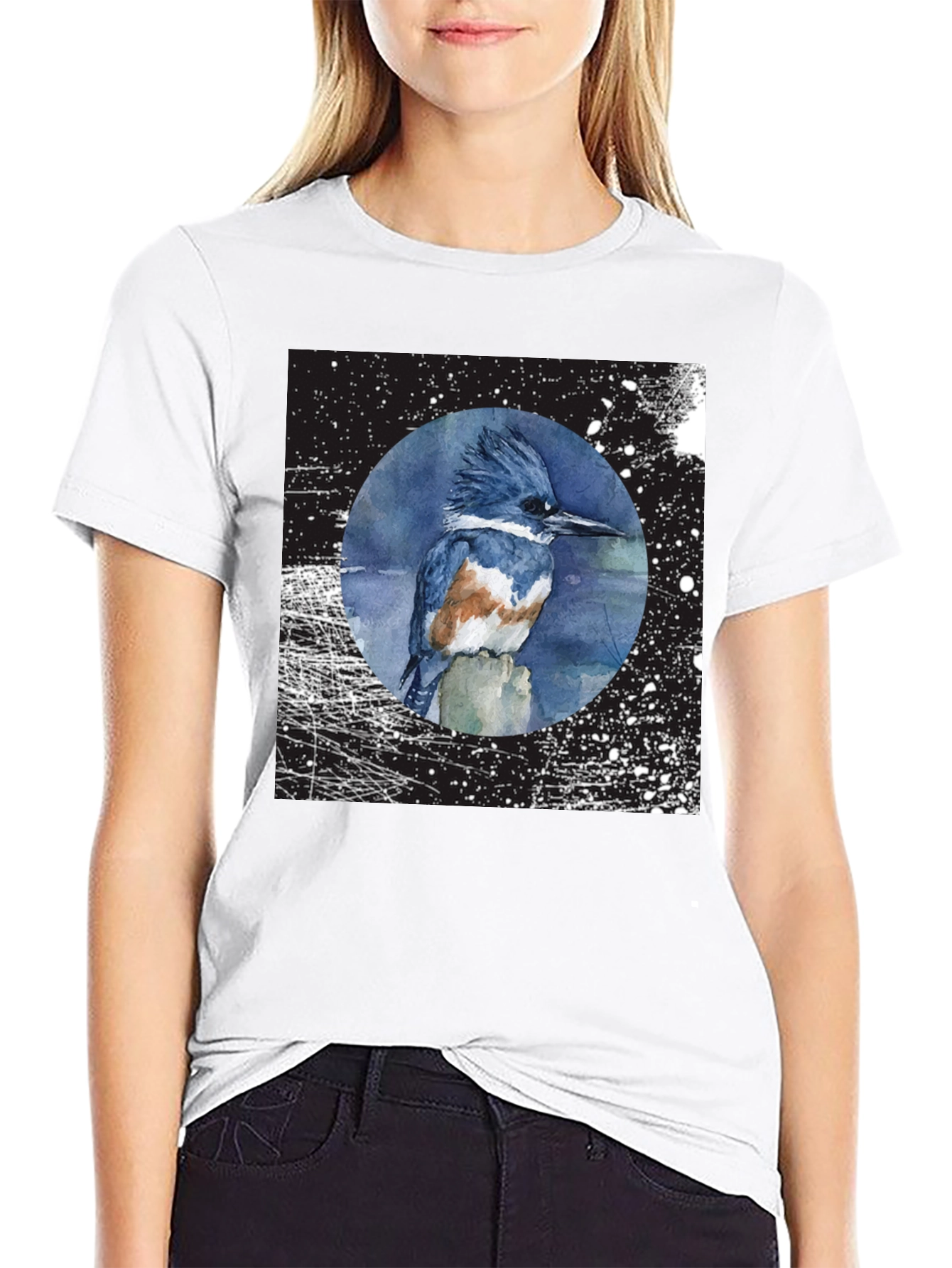 Kingfisher Bird Graphic T-Shirt - Unisex Black Tee