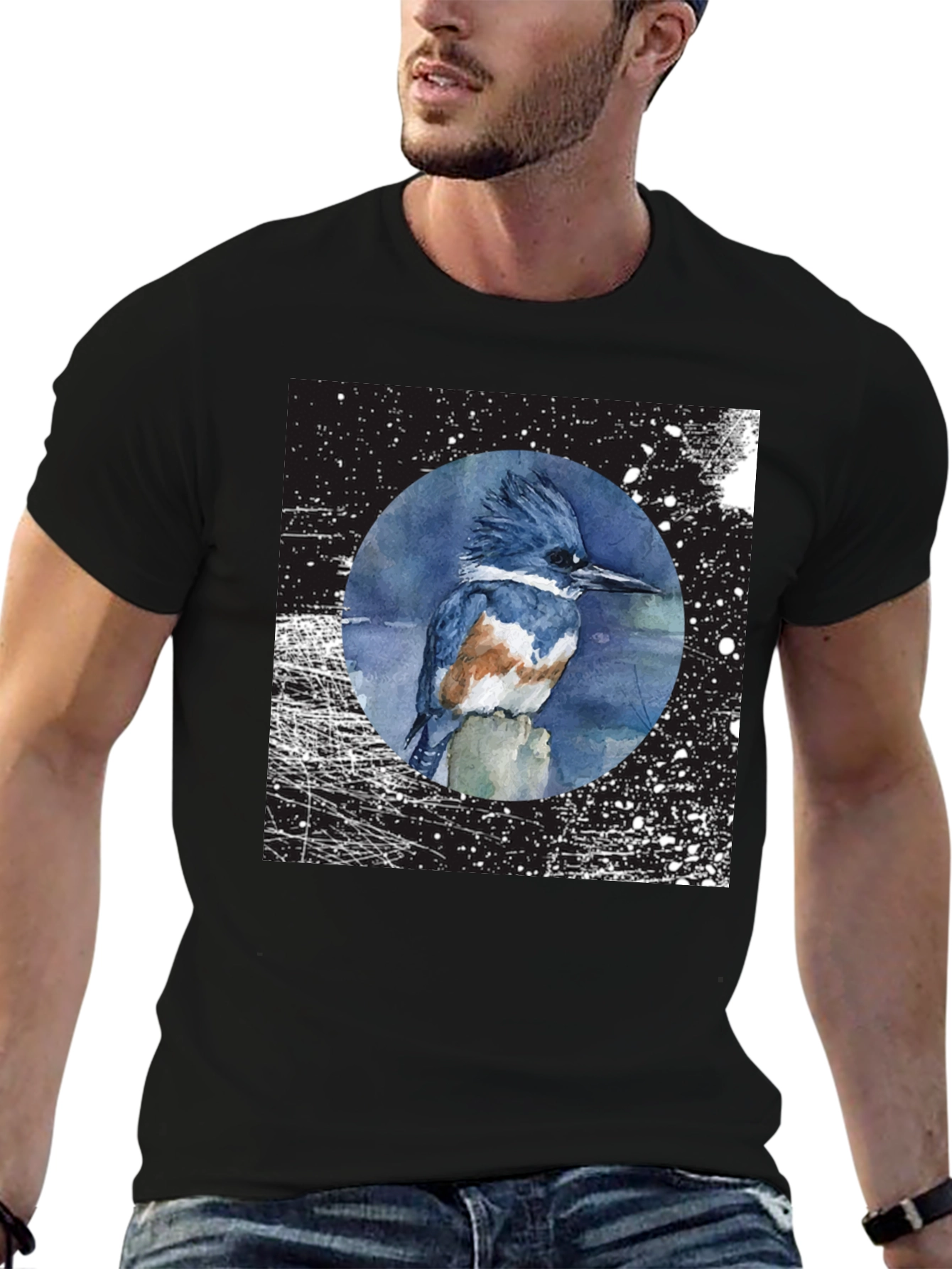 Kingfisher Bird Graphic T-Shirt - Unisex Black Tee