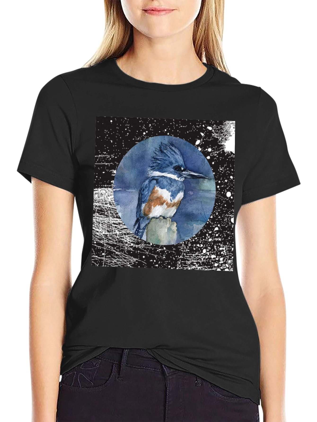 Kingfisher Bird Graphic T-Shirt - Unisex Black Tee