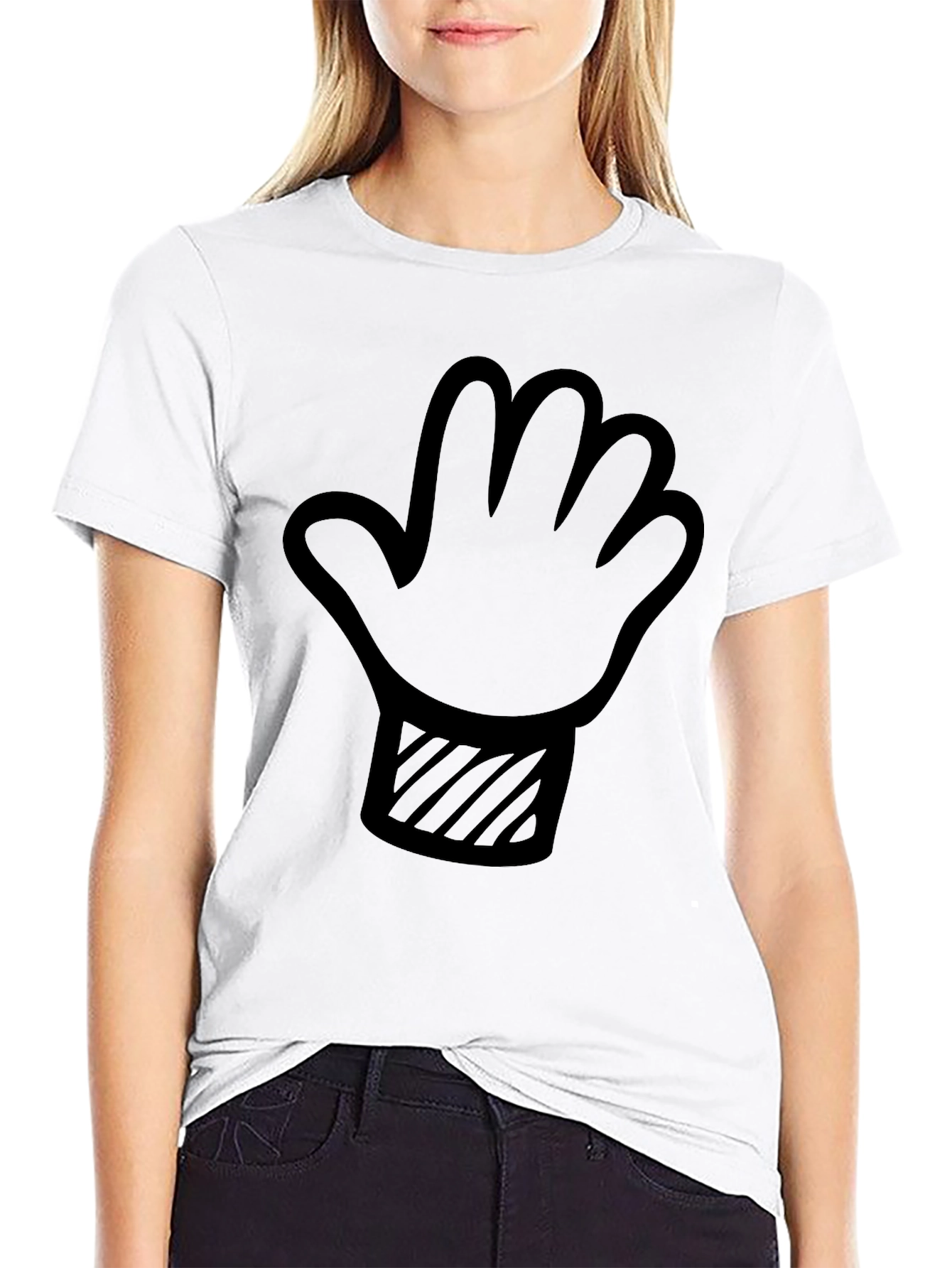 Novelty Cartoon Hand Graphic Tee - Casual Black T-Shirt