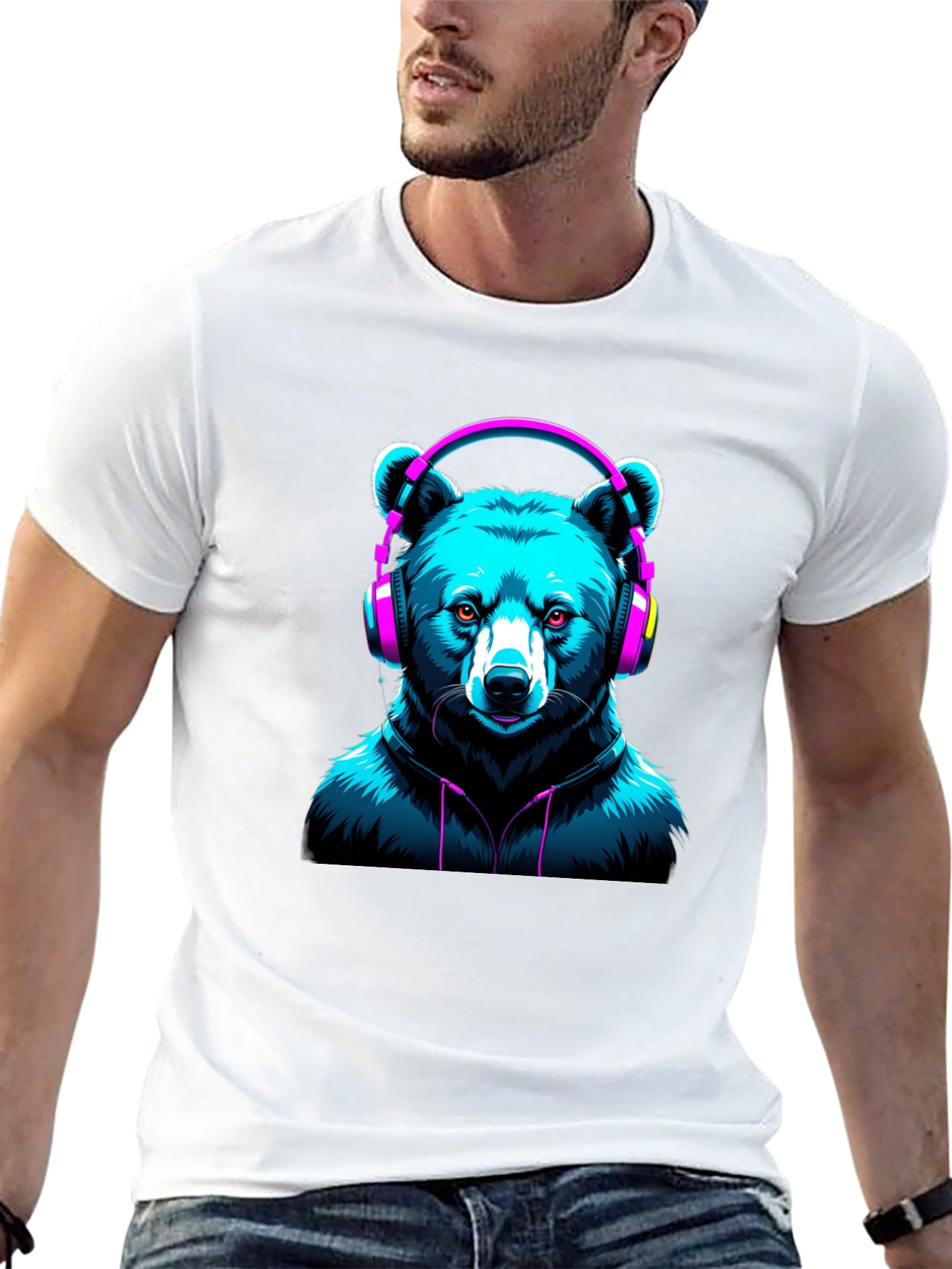 Bear with Headphones Graphic T-Shirt