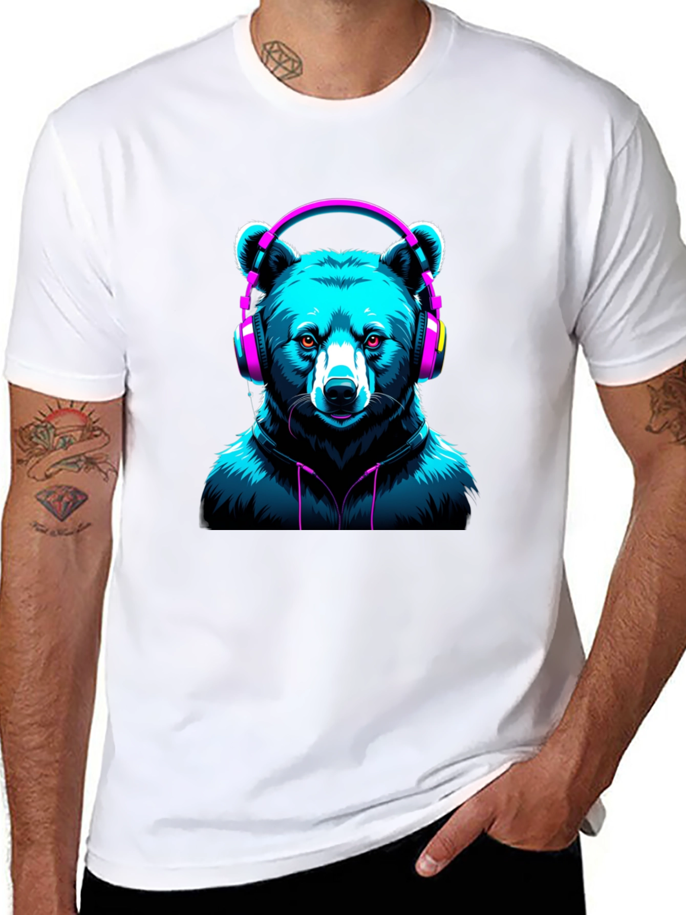 Bear with Headphones Graphic T-Shirt