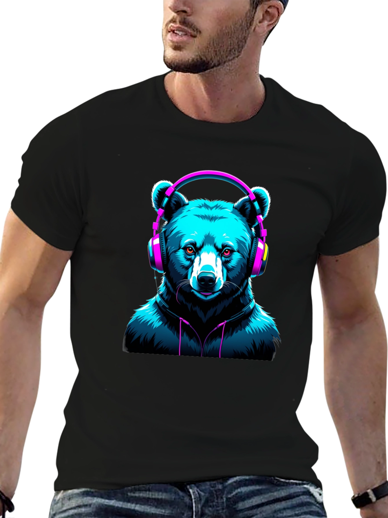 Bear with Headphones Graphic T-Shirt