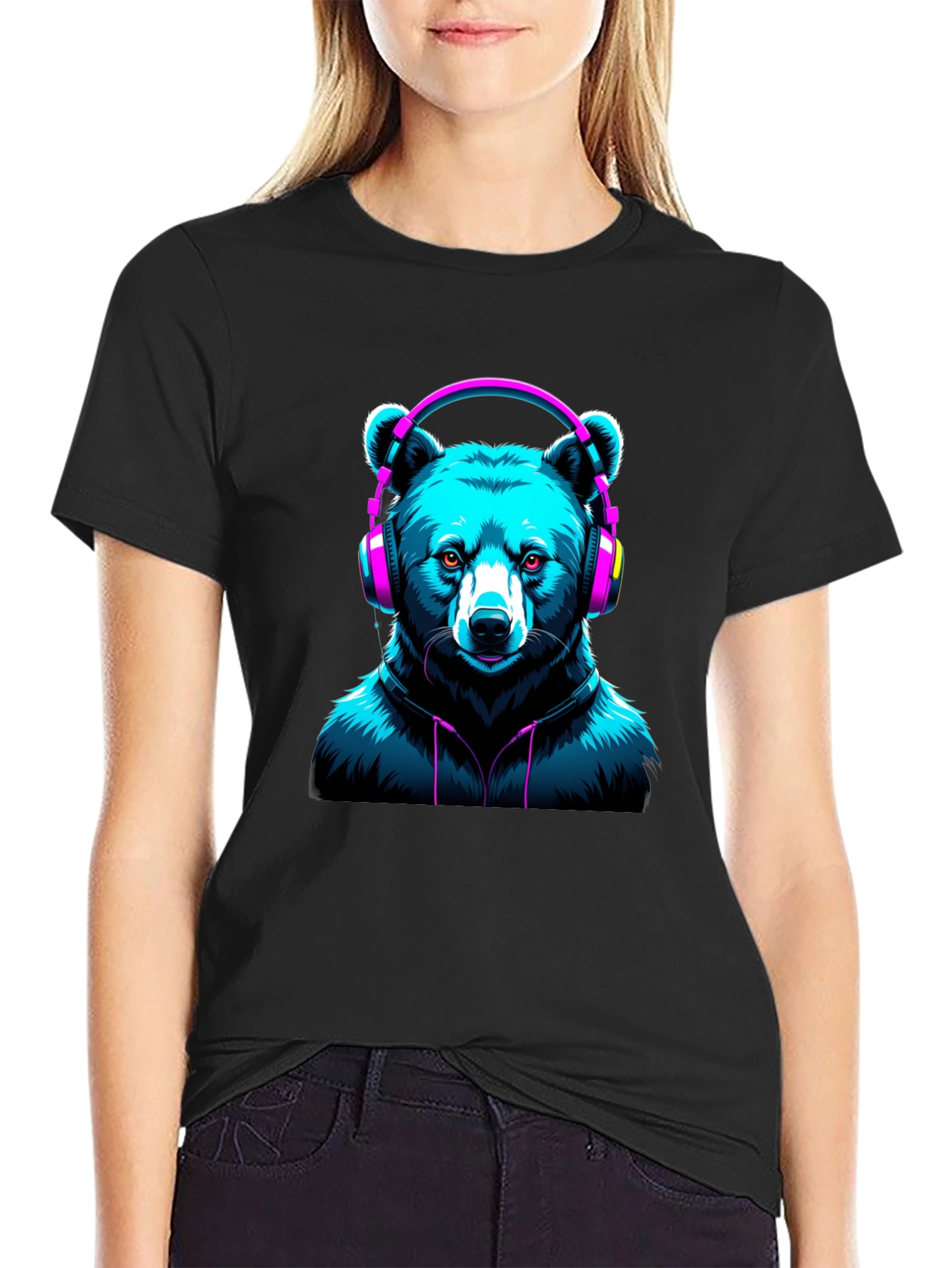 Bear with Headphones Graphic T-Shirt