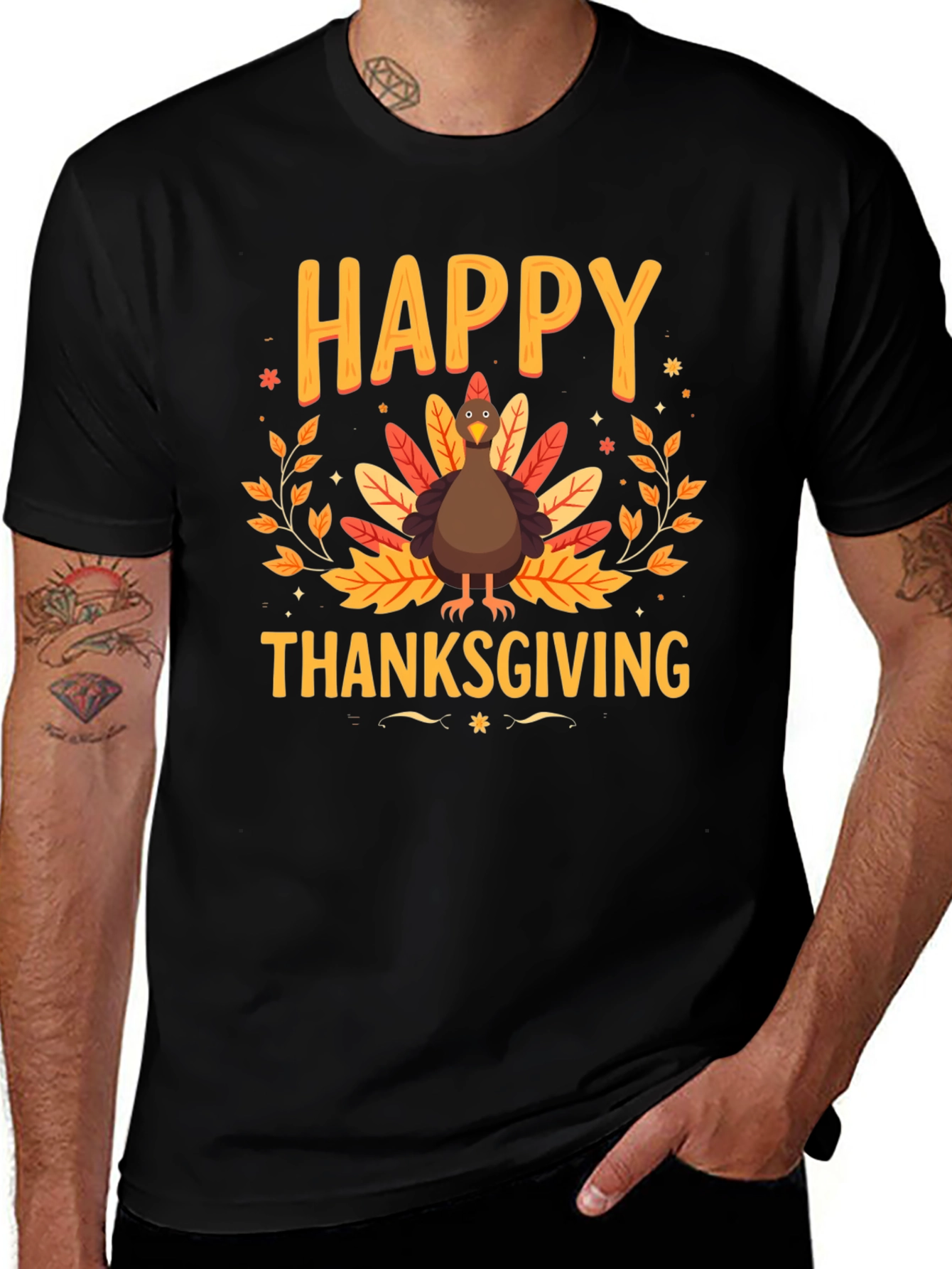Happy Thanksgiving Turkey Graphic Tee - Holiday Apparel