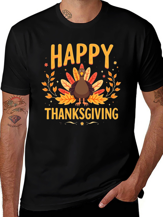 Happy Thanksgiving Turkey Graphic Tee - Holiday Apparel
