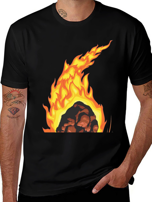 Fiery Rock Graphic Tee - Bold Black T-Shirt