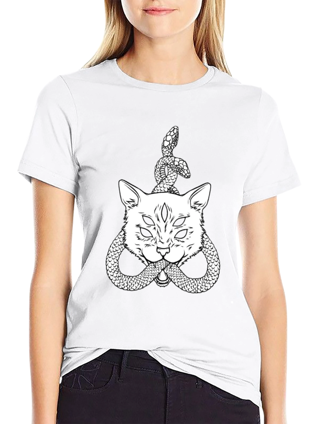 Mystic Cat & Snake Graphic Tee - Black