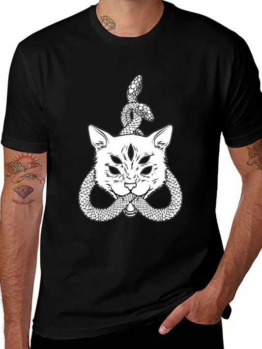 Mystic Cat & Snake Graphic Tee - Black