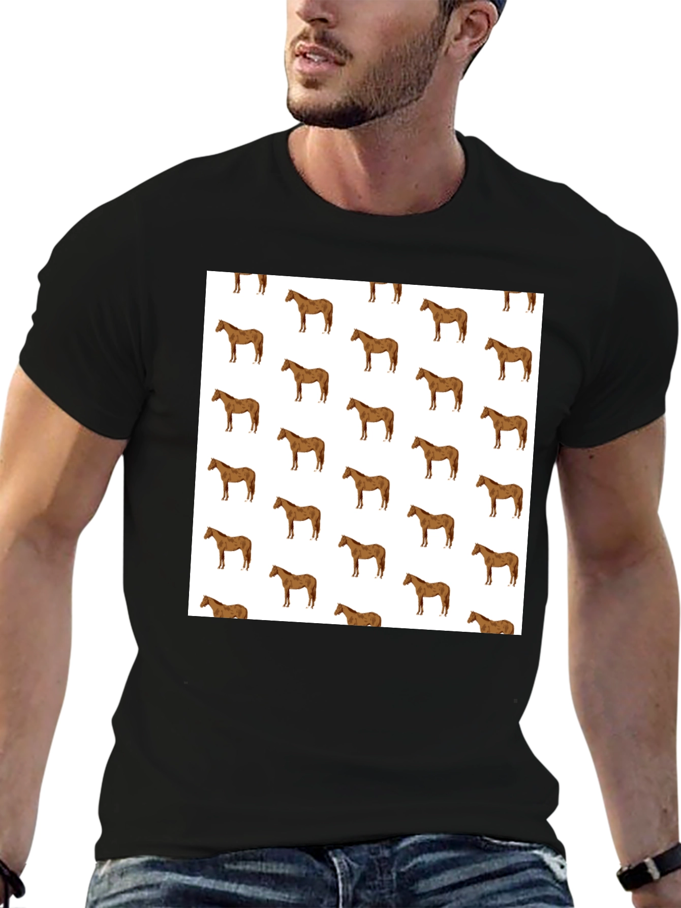 Horse Patterned Tee - Stylish Graphic T-Shirt