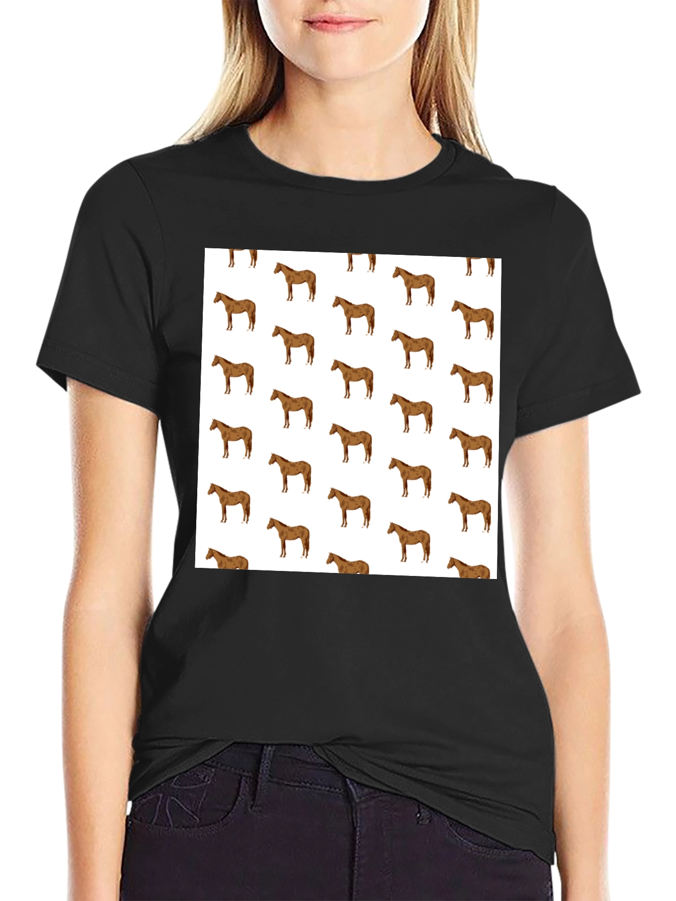 Horse Patterned Tee - Stylish Graphic T-Shirt