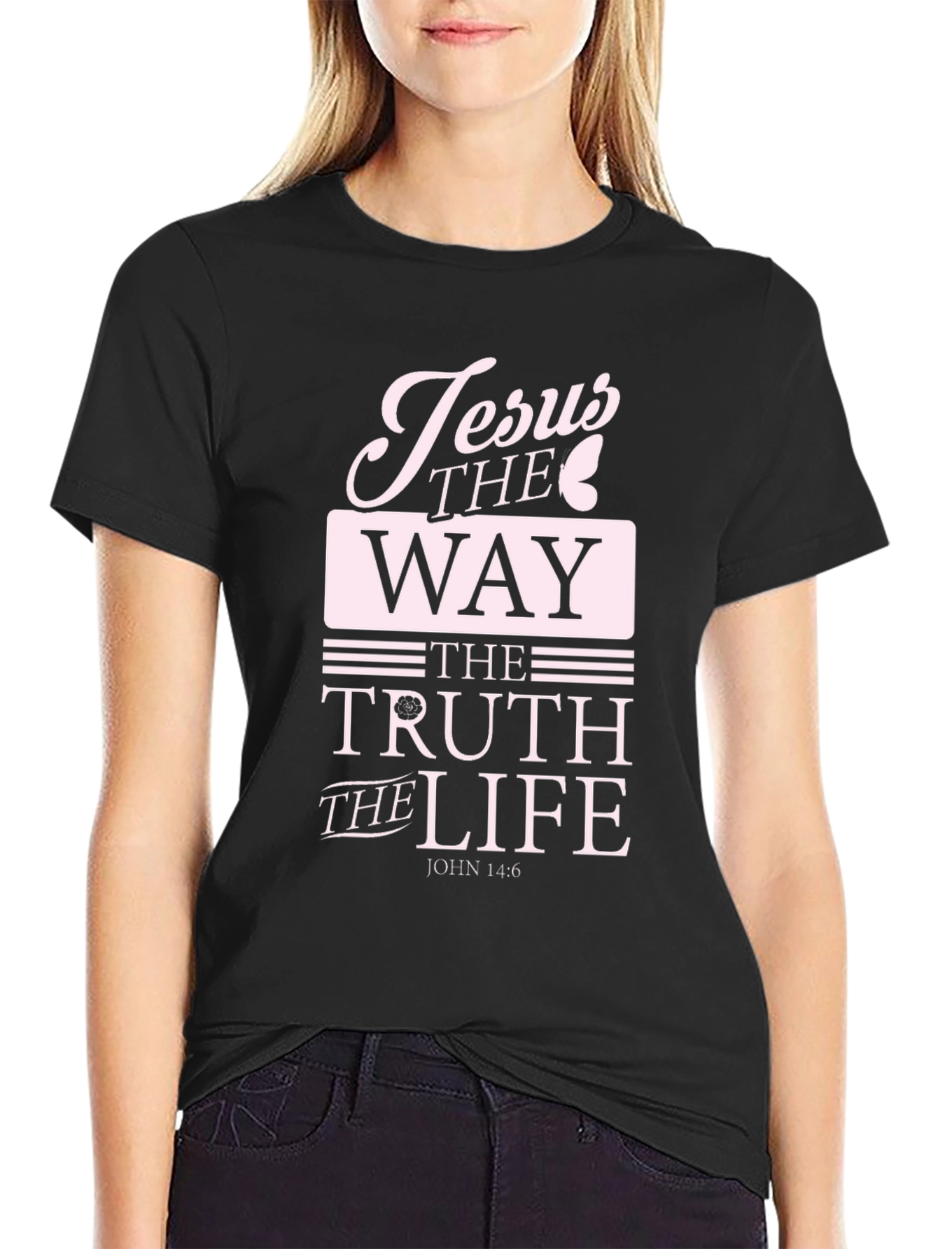 Jesus The Way Truth Life Black Graphic T-Shirt