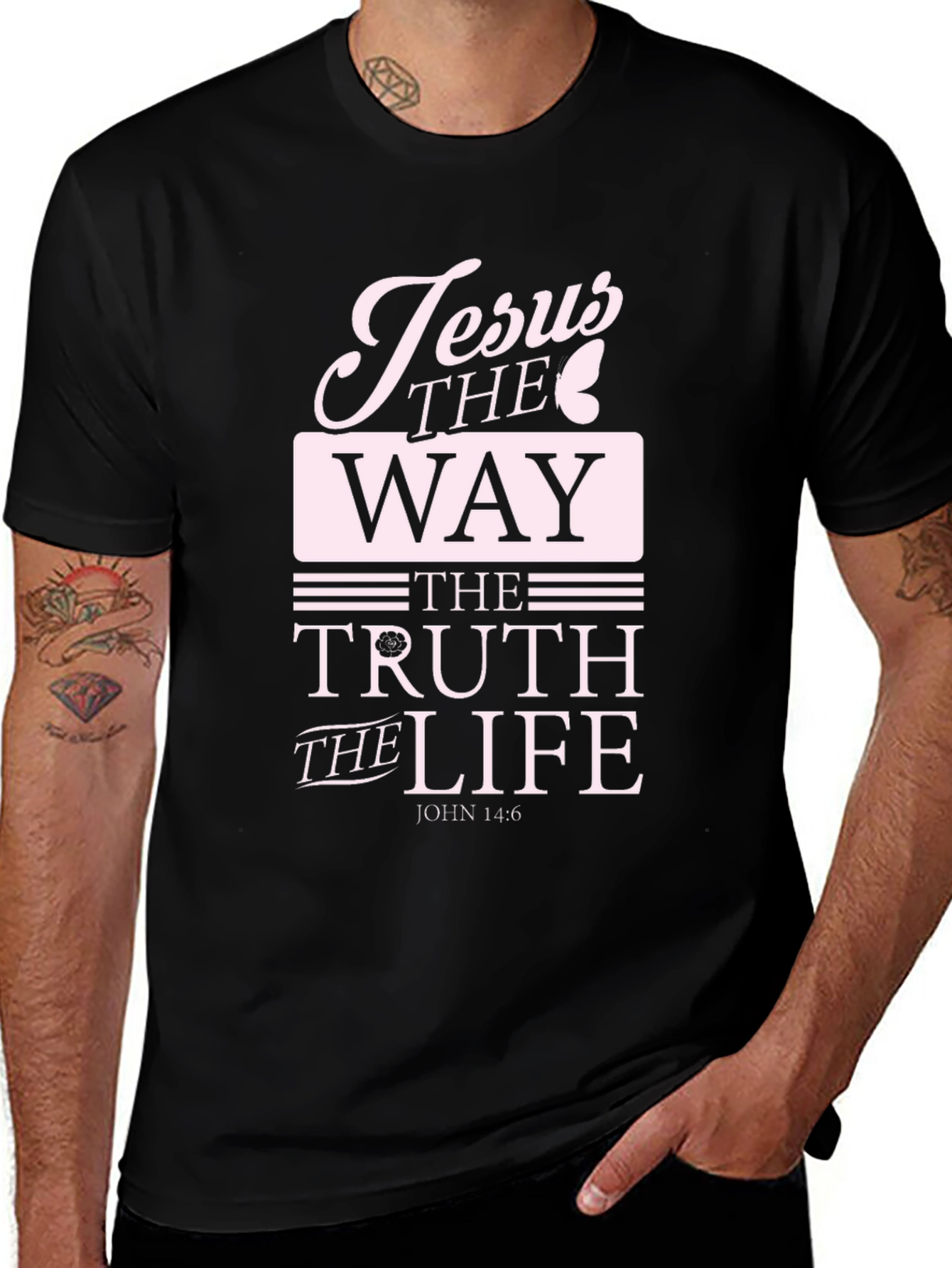 Jesus The Way Truth Life Black Graphic T-Shirt