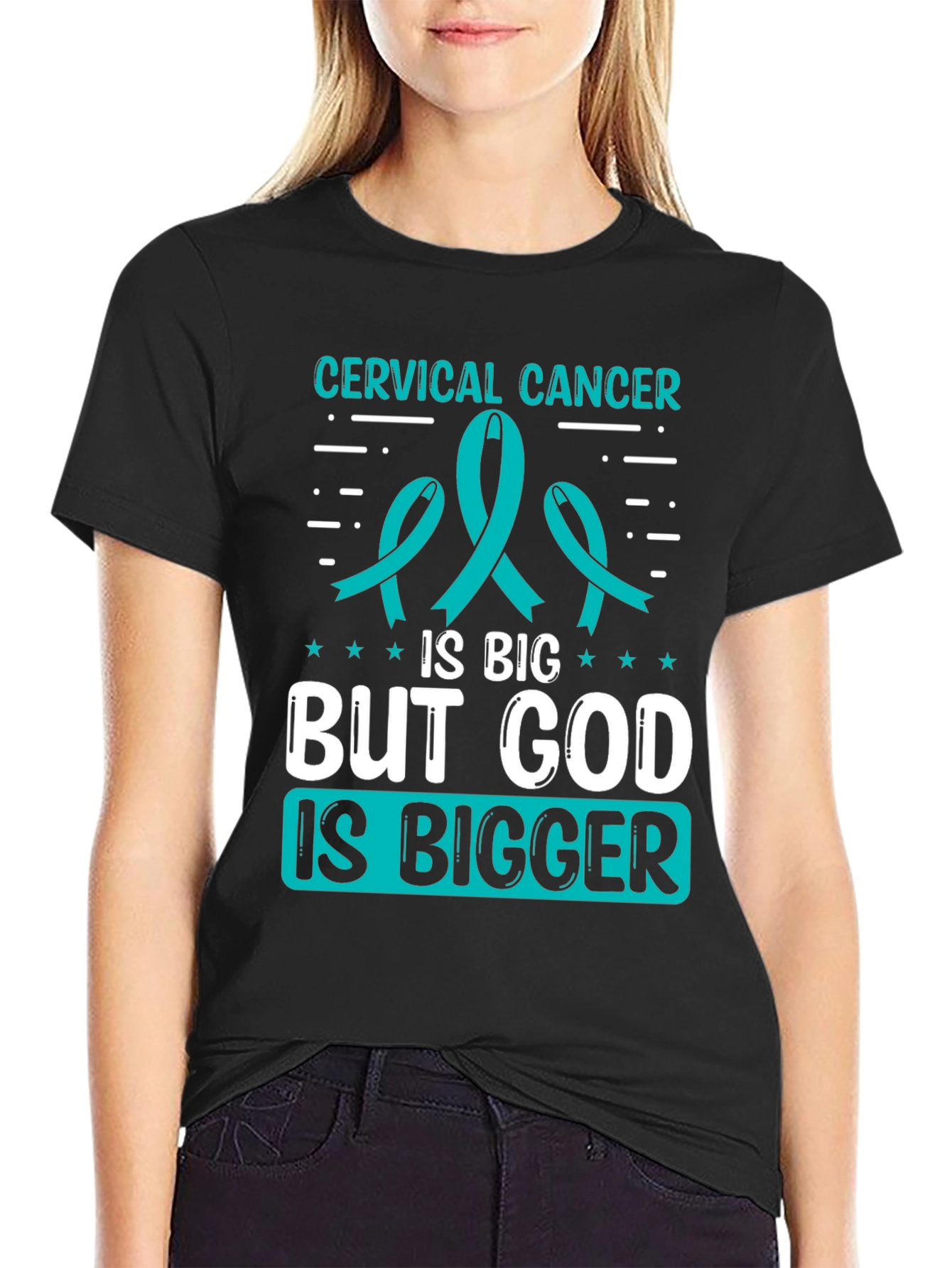 Cervical Cancer Awareness T-Shirt - God is Bigger