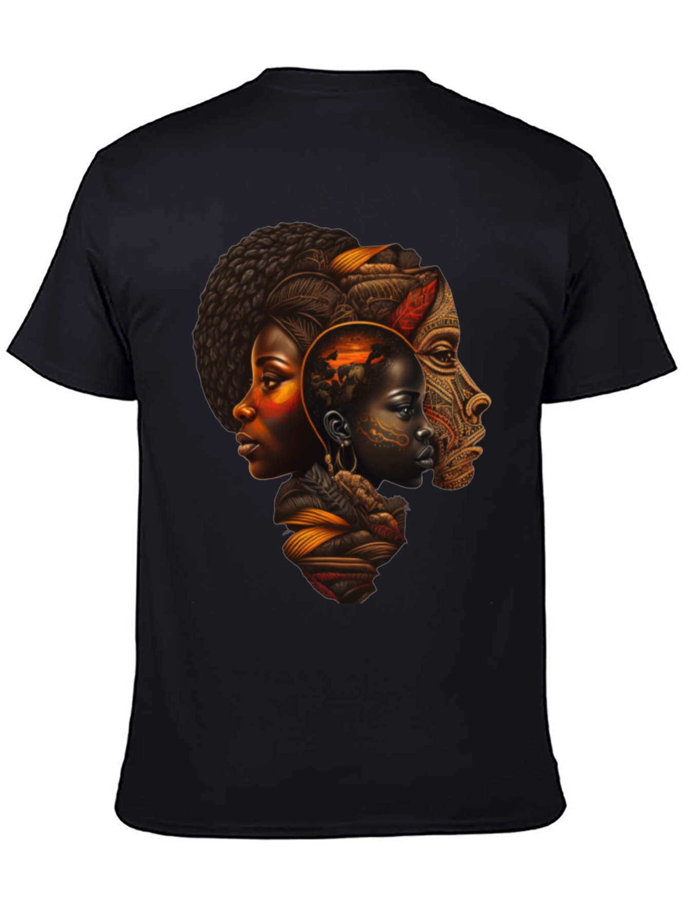 Afrocentric Art Print Black T-Shirt