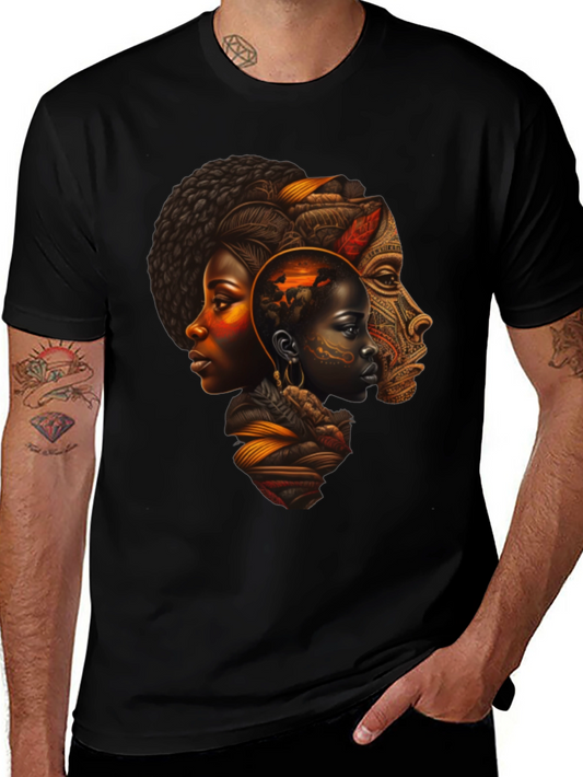 Afrocentric Art Print Black T-Shirt