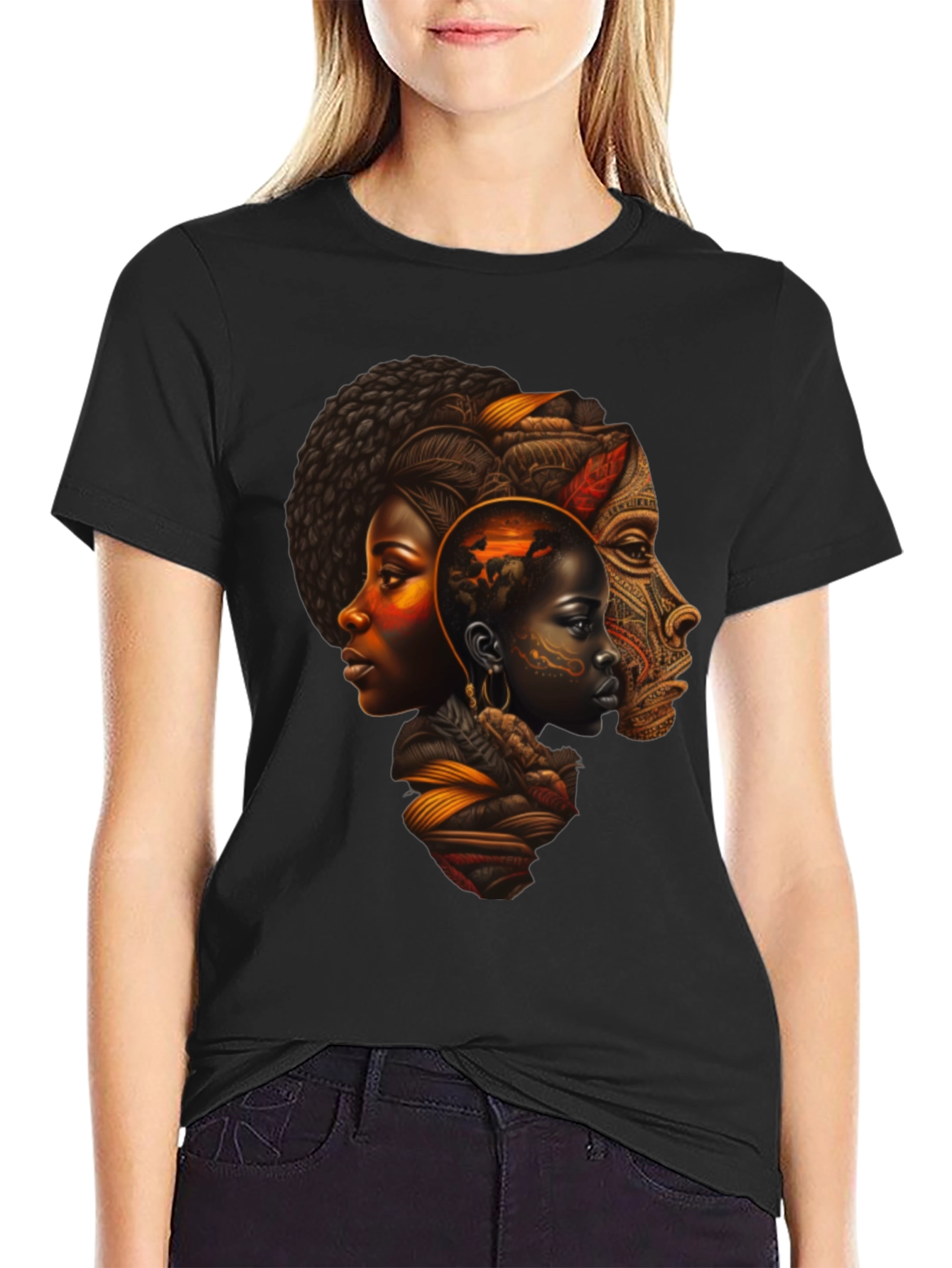Afrocentric Art Print Black T-Shirt