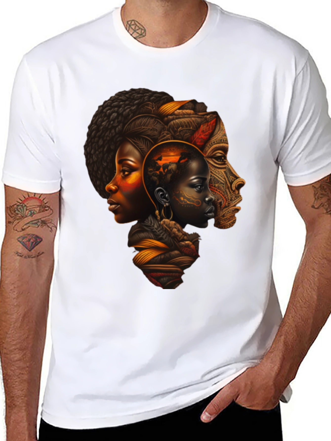 Afrocentric Art Print Black T-Shirt