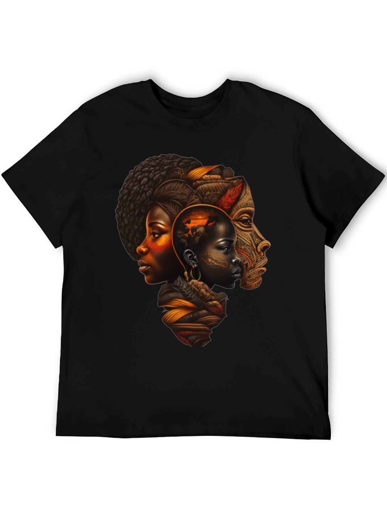 Afrocentric Art Print Black T-Shirt