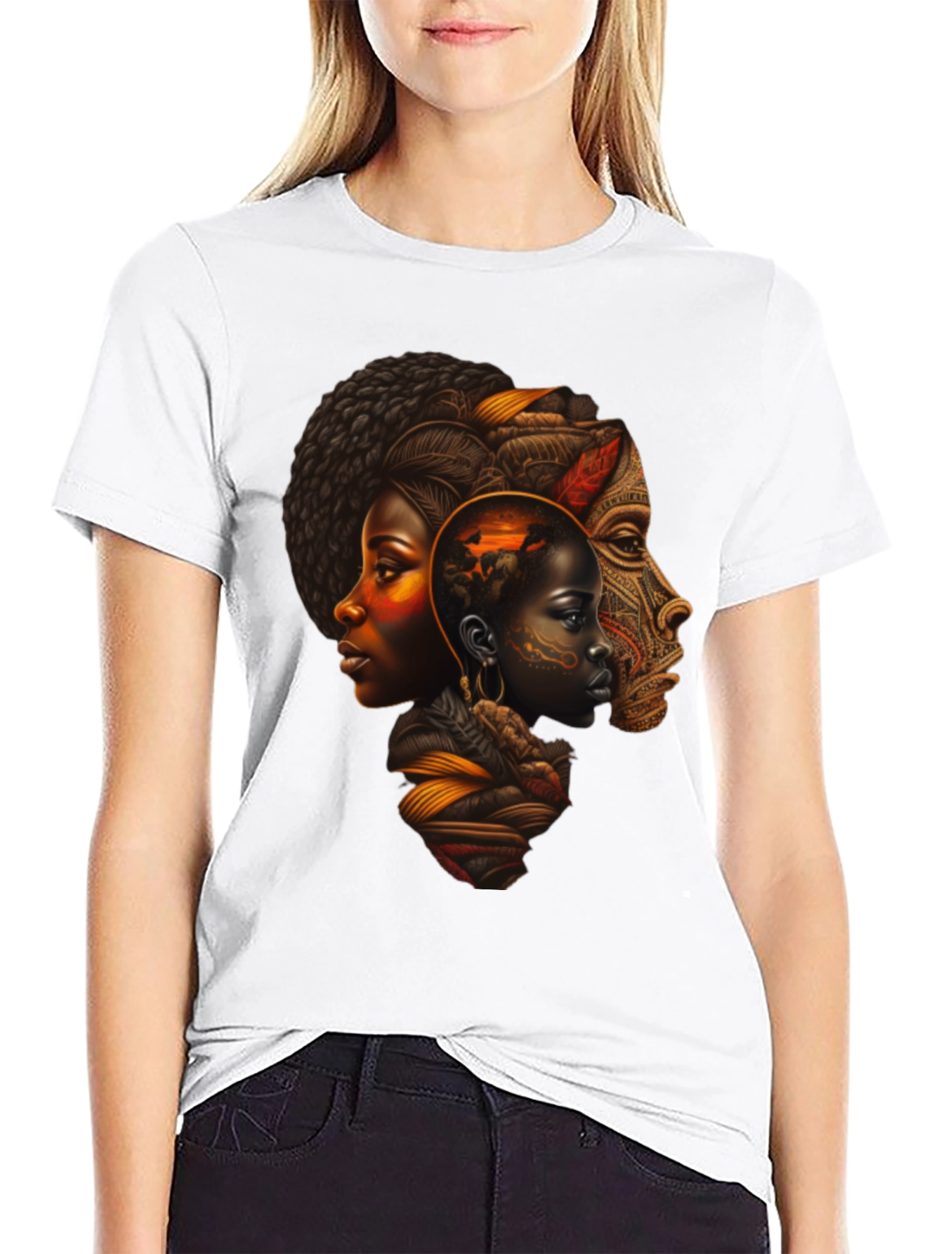 Afrocentric Art Print Black T-Shirt