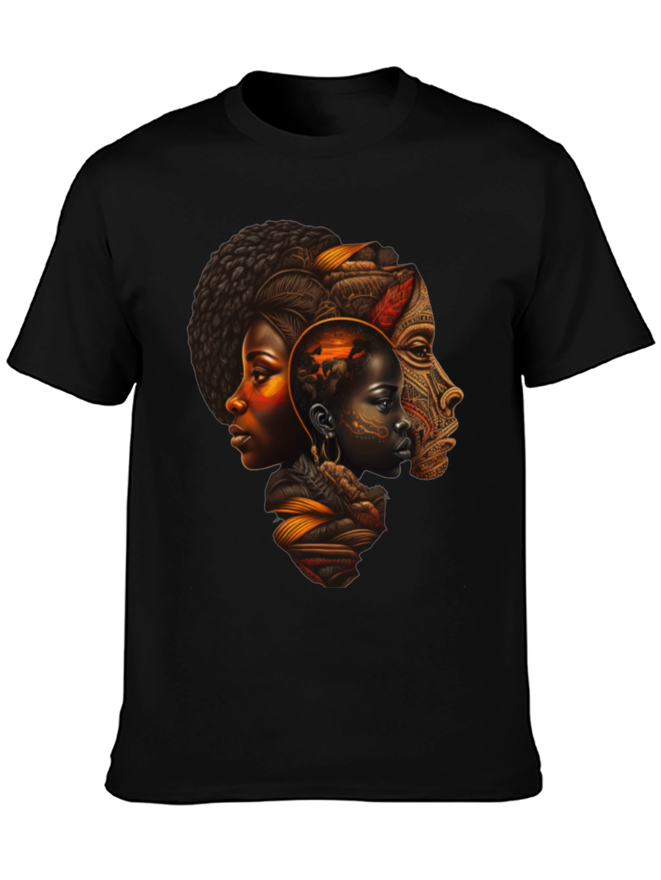 Afrocentric Art Print Black T-Shirt