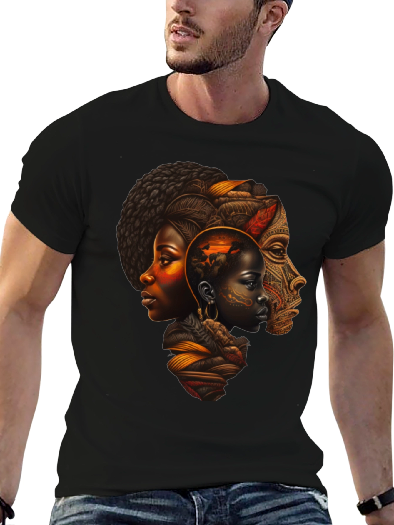Afrocentric Art Print Black T-Shirt