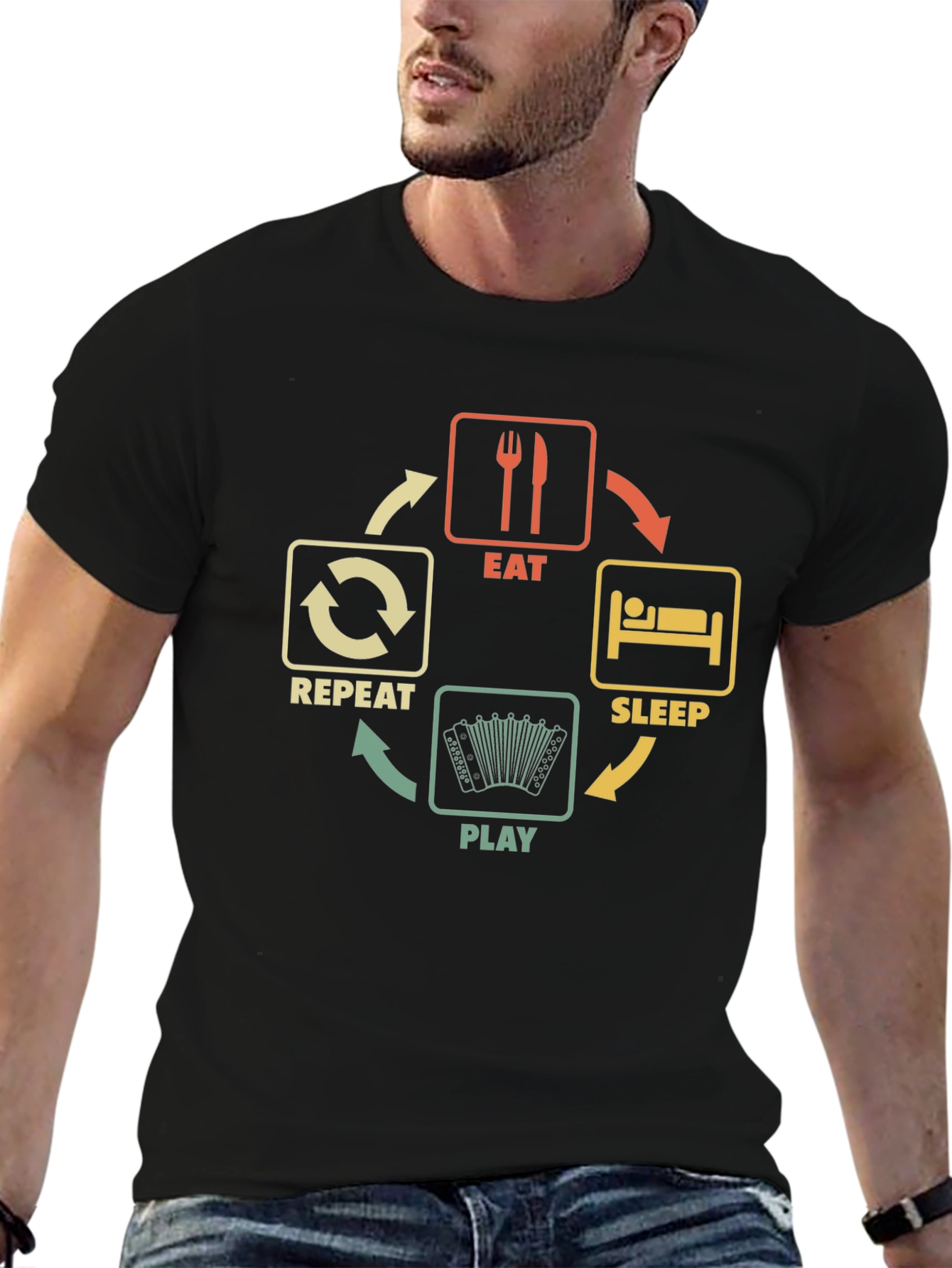 Eat Sleep Play Accordion Black T-Shirt