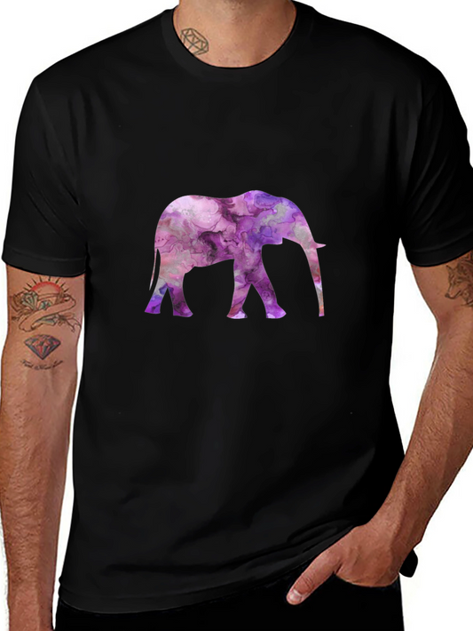 Elephant Watercolor Graphic Tee - Black Cotton Blend