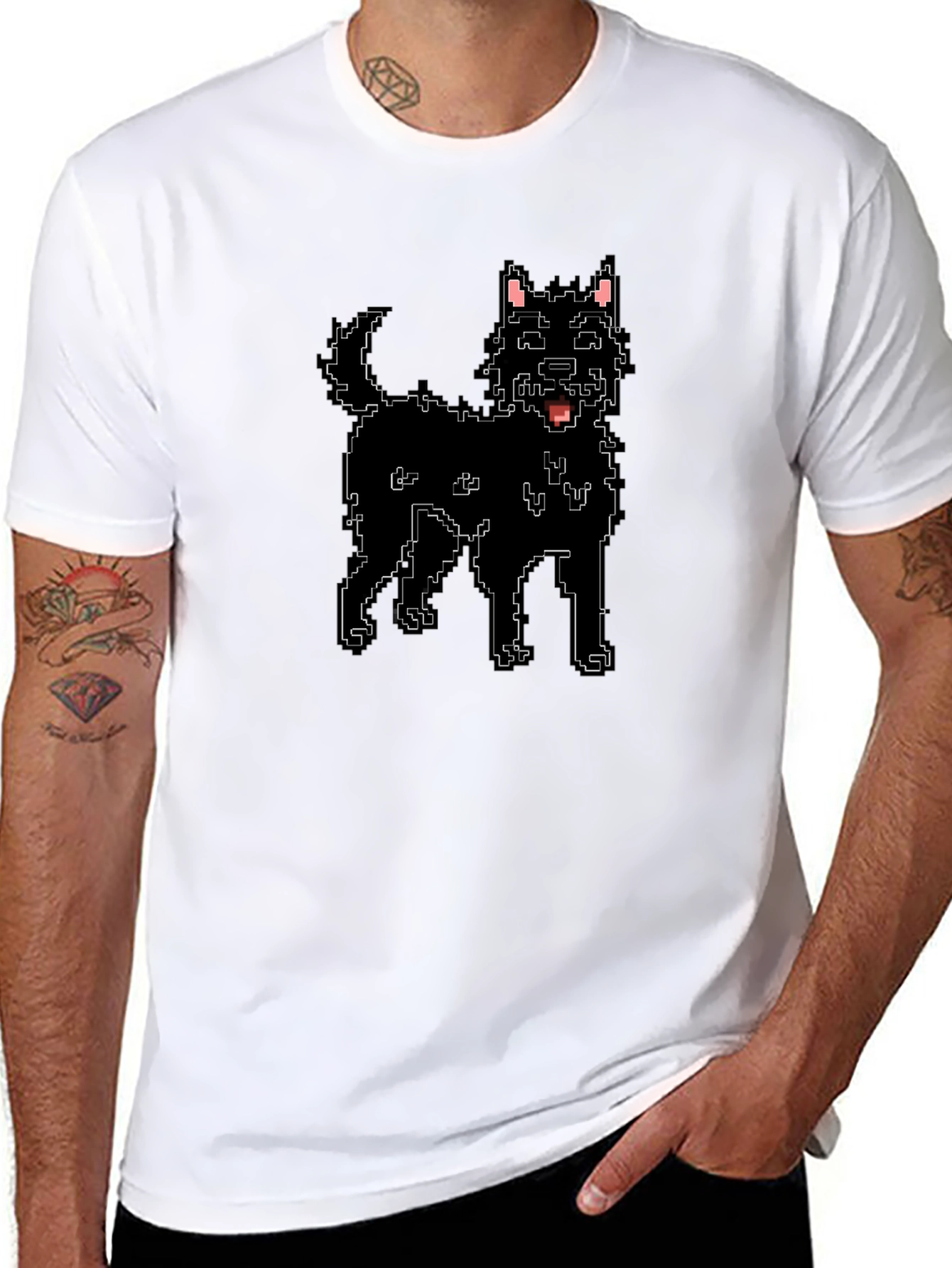 Pixel Dog Black T-Shirt - Retro Style
