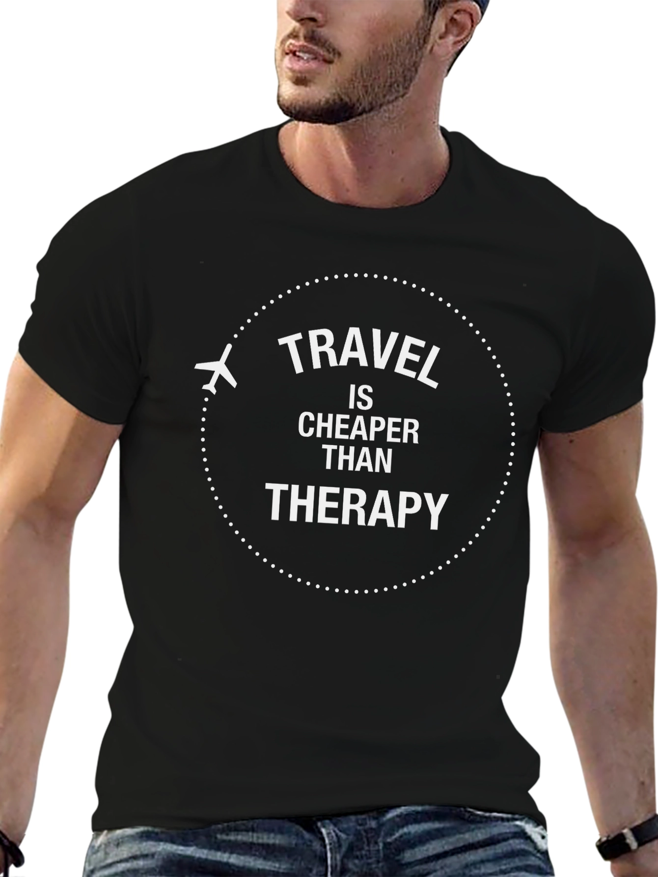 Travel Cheaper Than Therapy Black Graphic T-Shirt