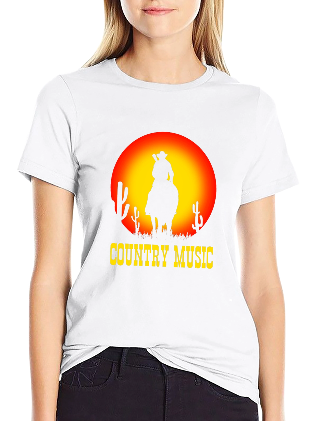Country Music Sunset Cowboy Black T-Shirt
