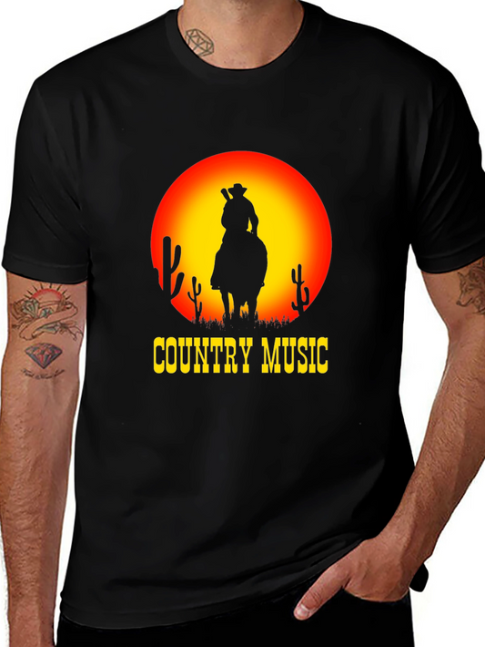 Country Music Sunset Cowboy Black T-Shirt