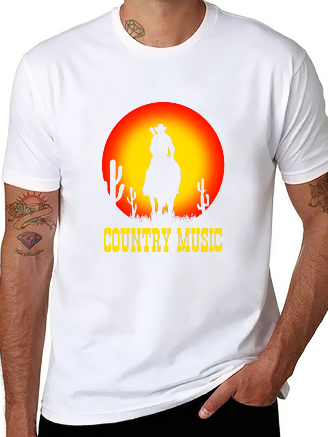 Country Music Sunset Cowboy Black T-Shirt