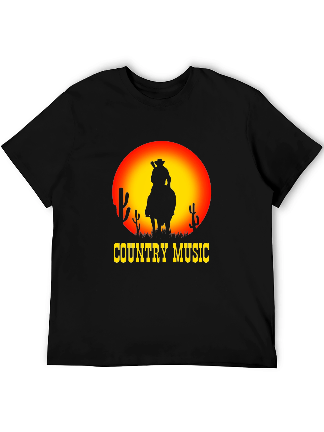 Country Music Sunset Cowboy Black T-Shirt