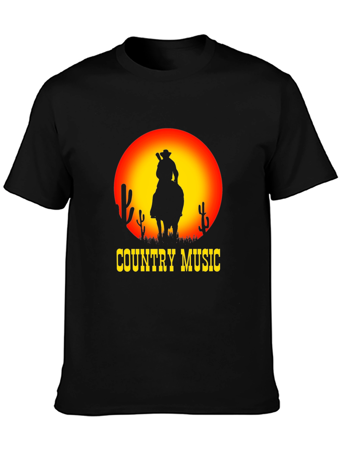 Country Music Sunset Cowboy Black T-Shirt