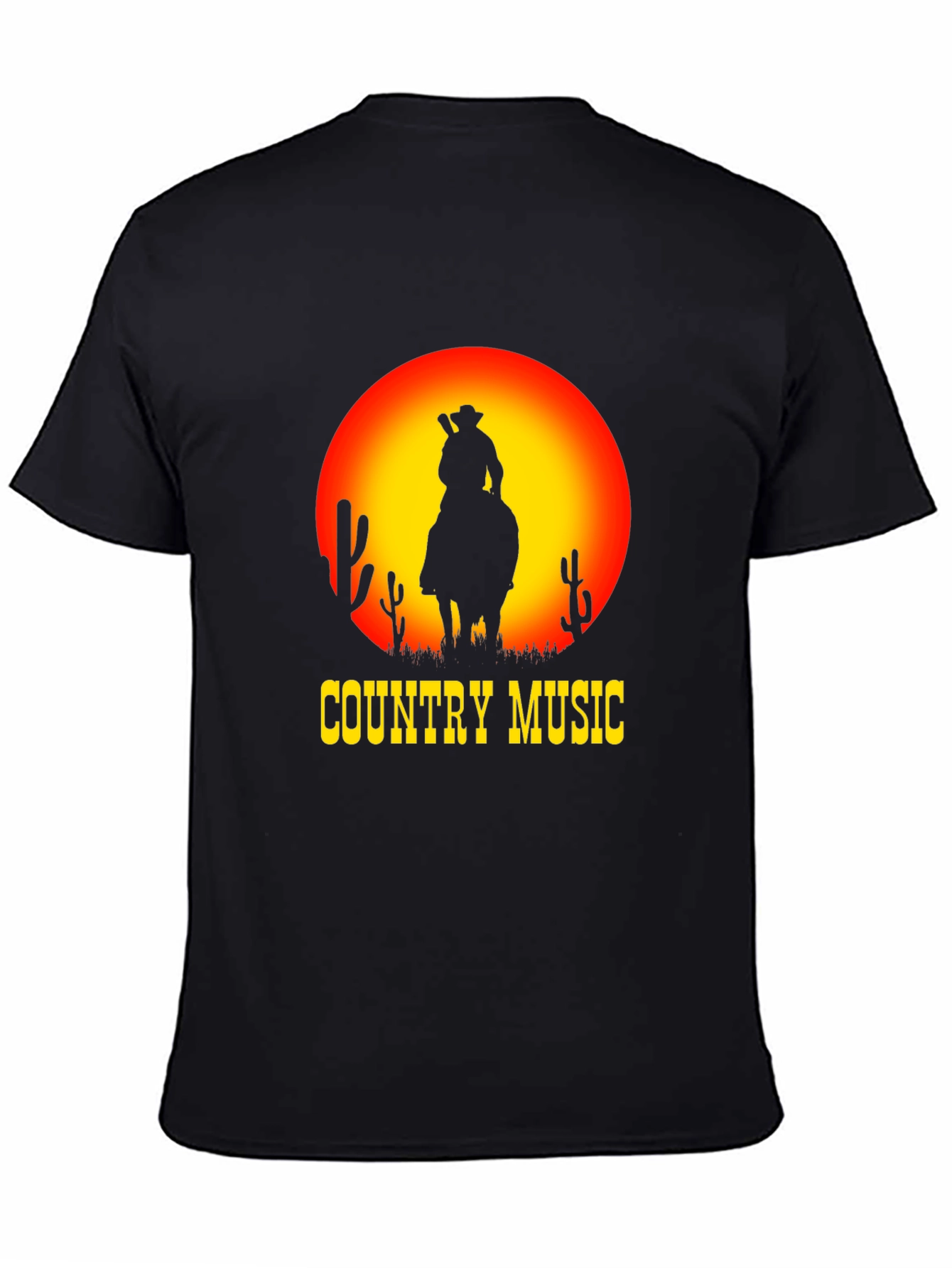 Country Music Sunset Cowboy Black T-Shirt