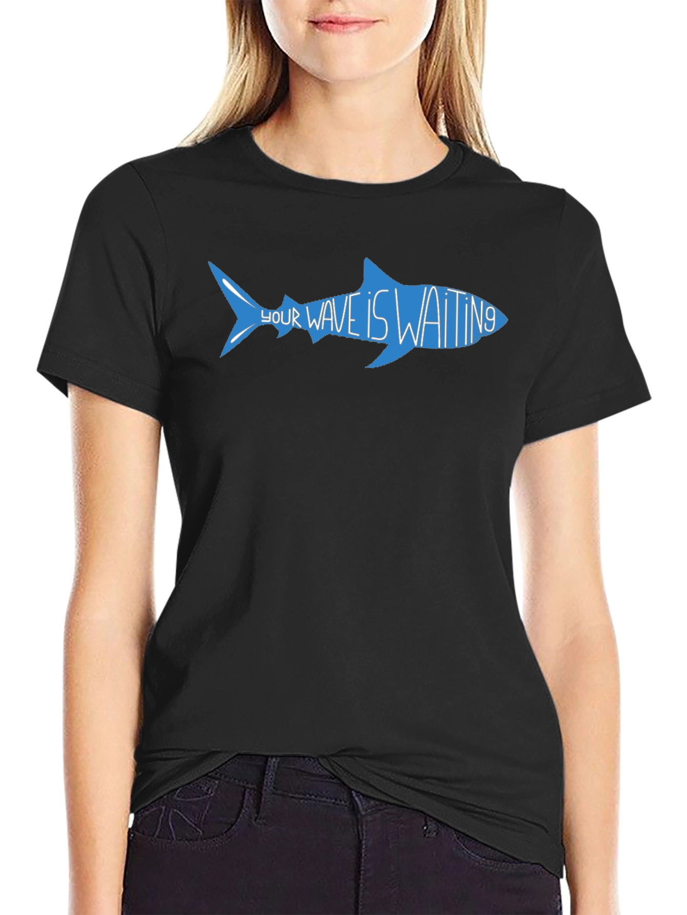 Your Wave Is Waiting Shark Graphic Tee - Black