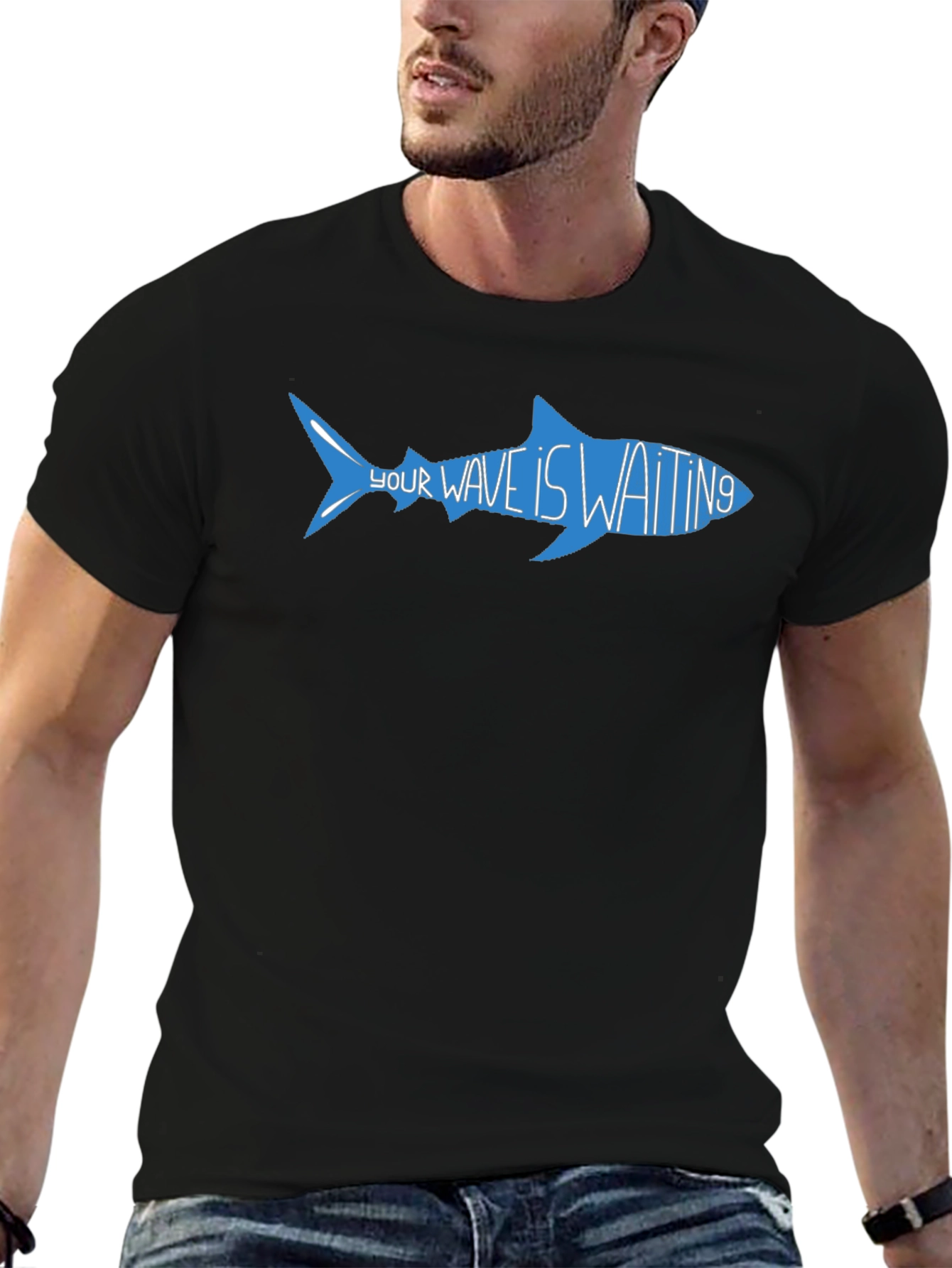Your Wave Is Waiting Shark Graphic Tee - Black
