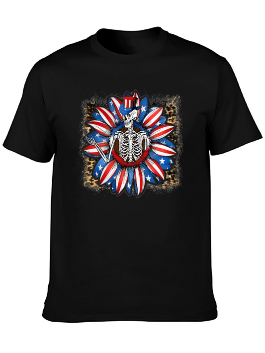 Patriotic Skeleton Sunflower Graphic Tee