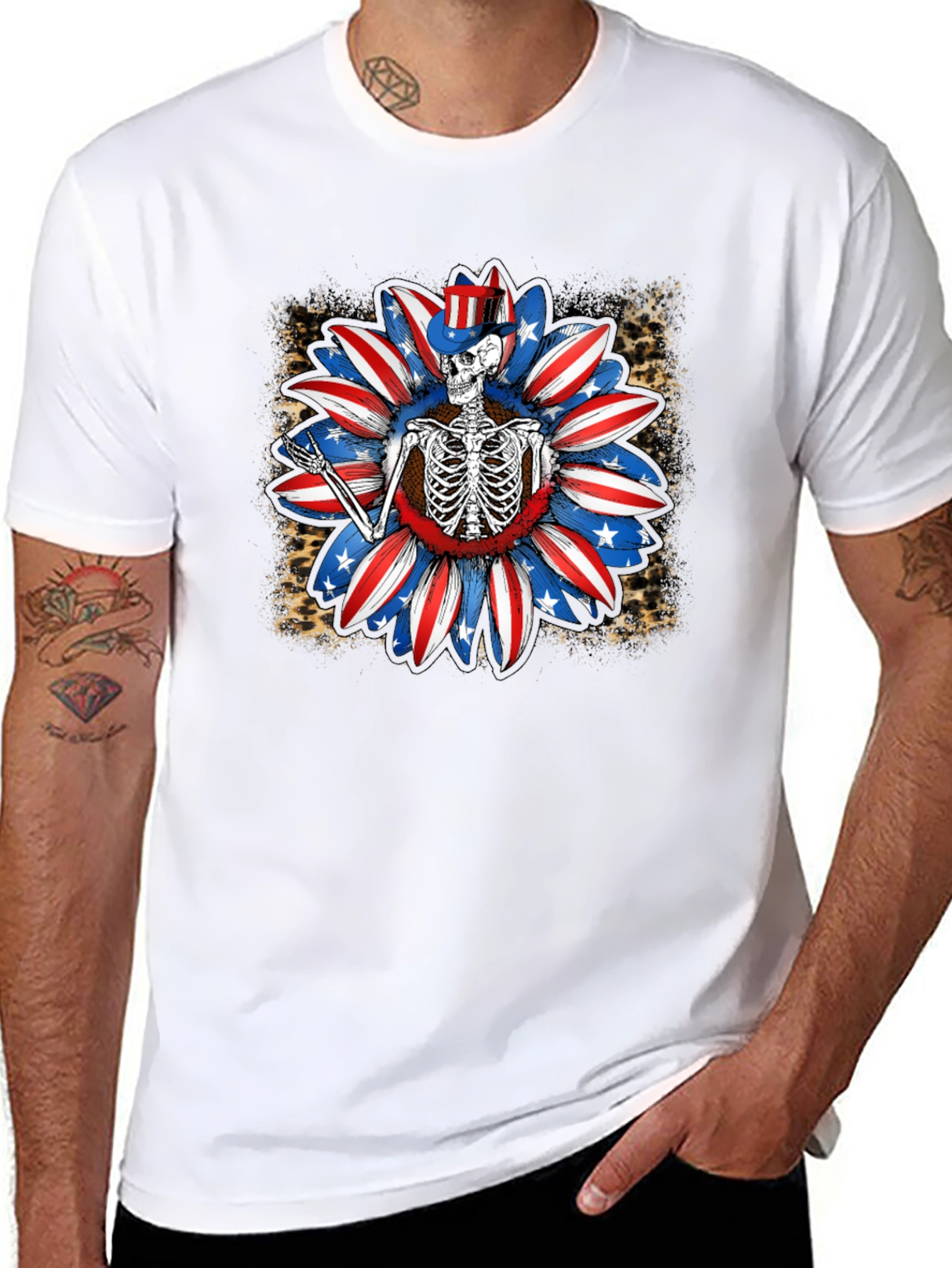 Patriotic Skeleton Sunflower Graphic Tee