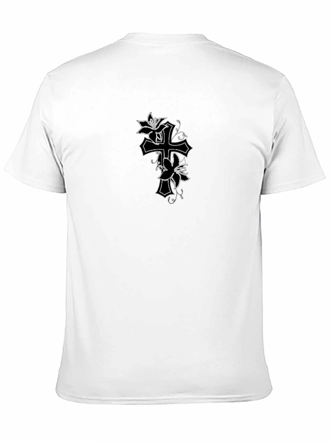 Floral Cross Graphic Mens Black T-Shirt