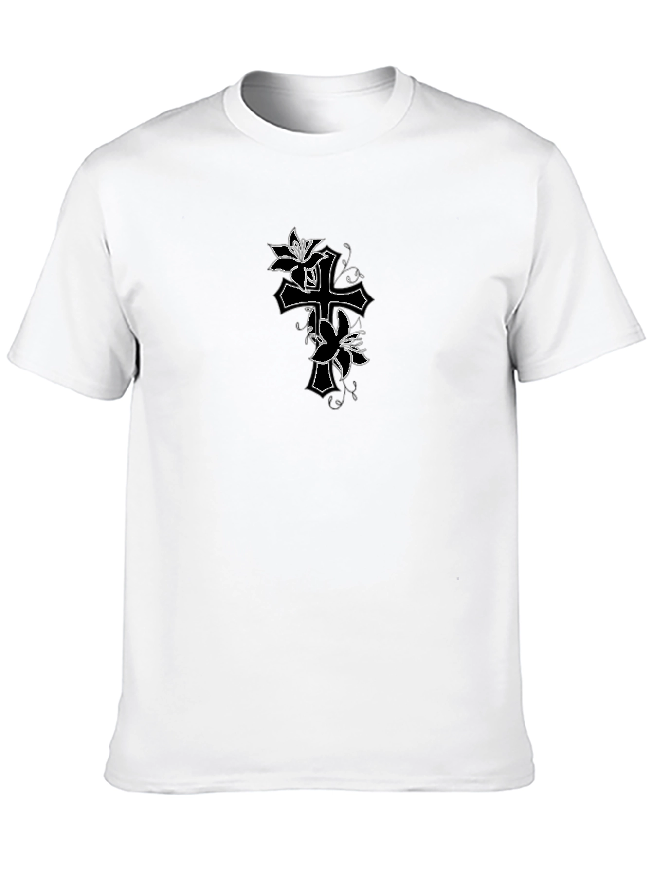 Floral Cross Graphic Mens Black T-Shirt