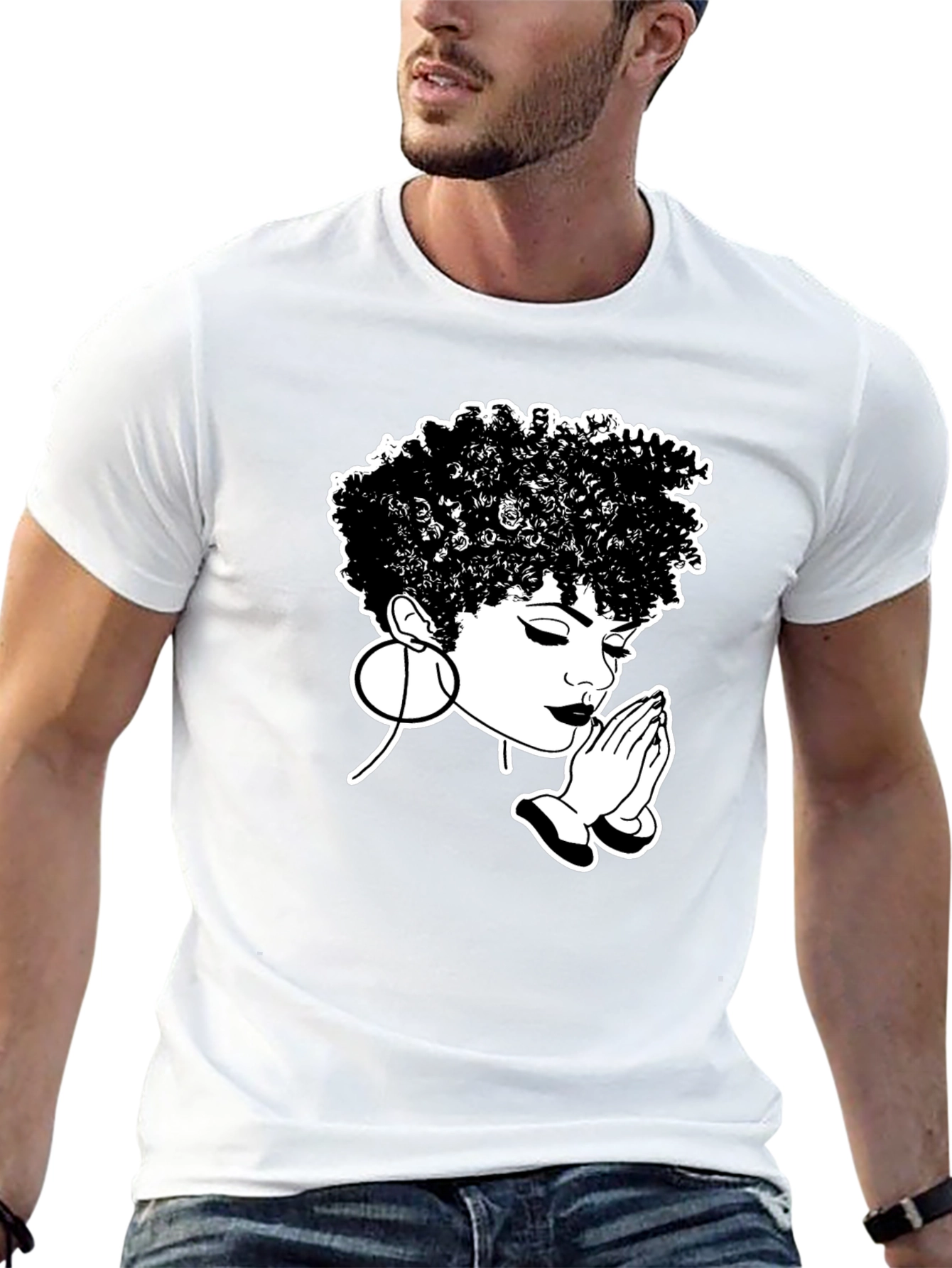 Praying Woman Graphic Tee - Stylish Black T-Shirt