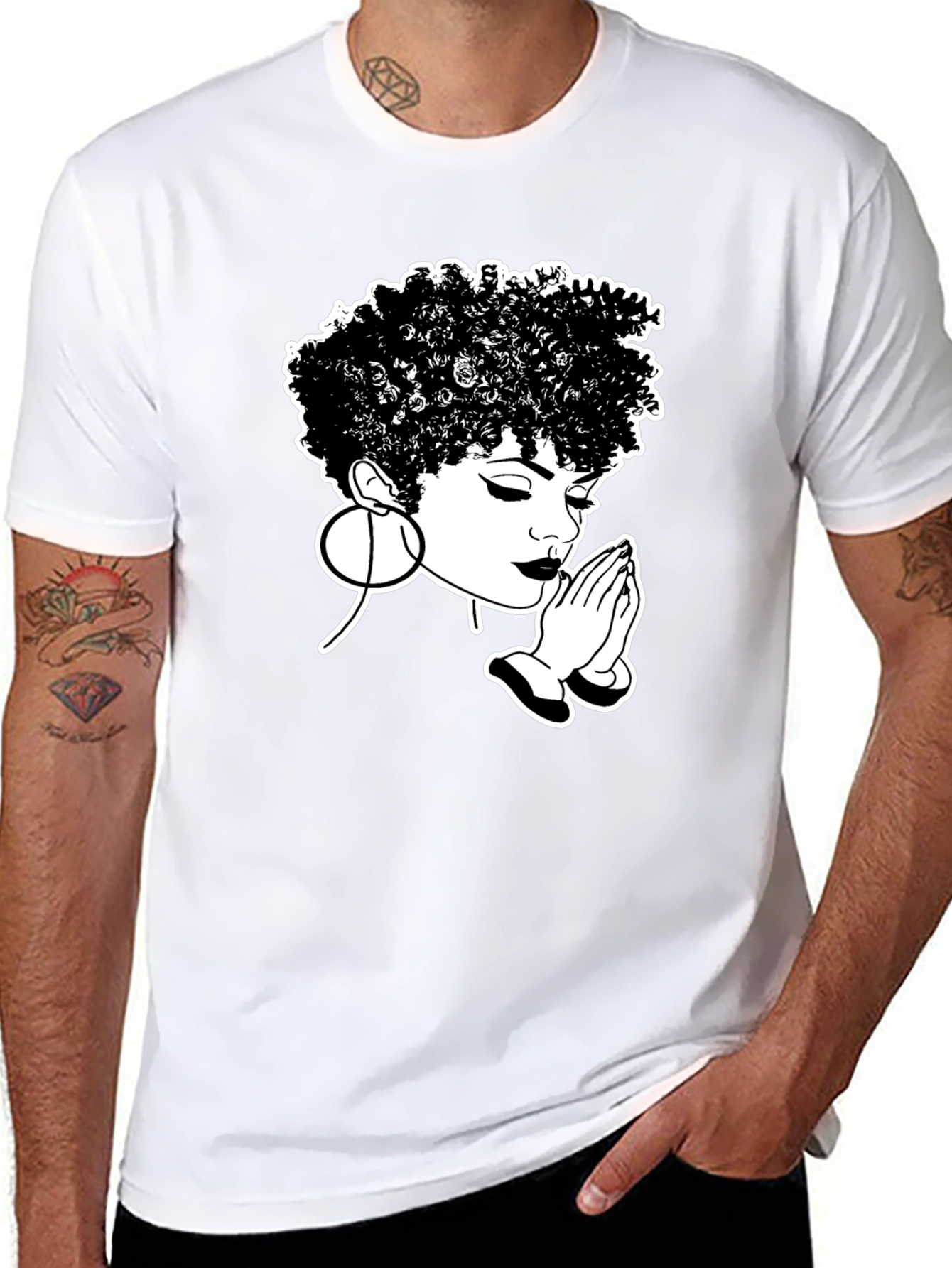 Praying Woman Graphic Tee - Stylish Black T-Shirt
