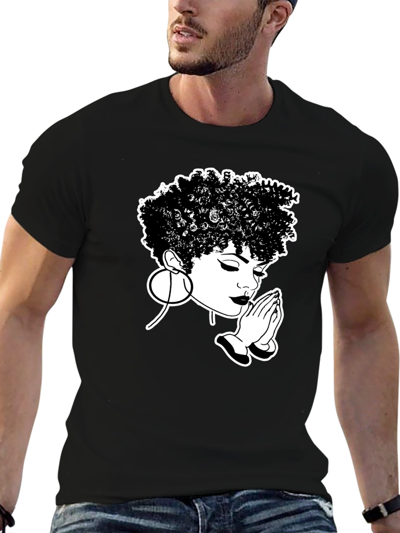 Praying Woman Graphic Tee - Stylish Black T-Shirt